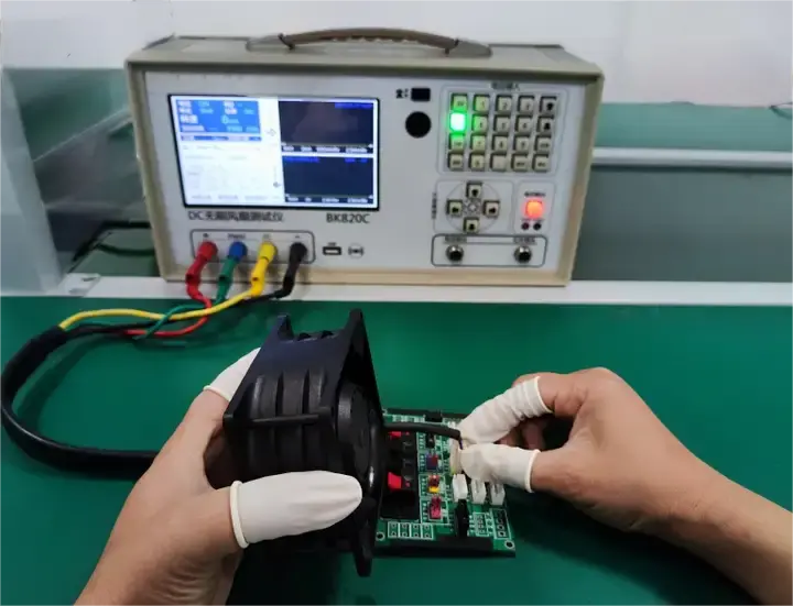 What quality assurance tests must cooling fan production undergo prior to shipment?